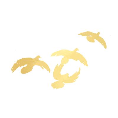 A flock of yellow birds taking off. GIF