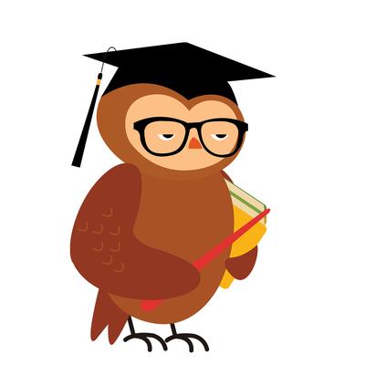 An owl teacher wearing a graduation cap.
