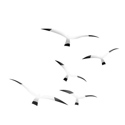 A flock of black birds crossing the sky.