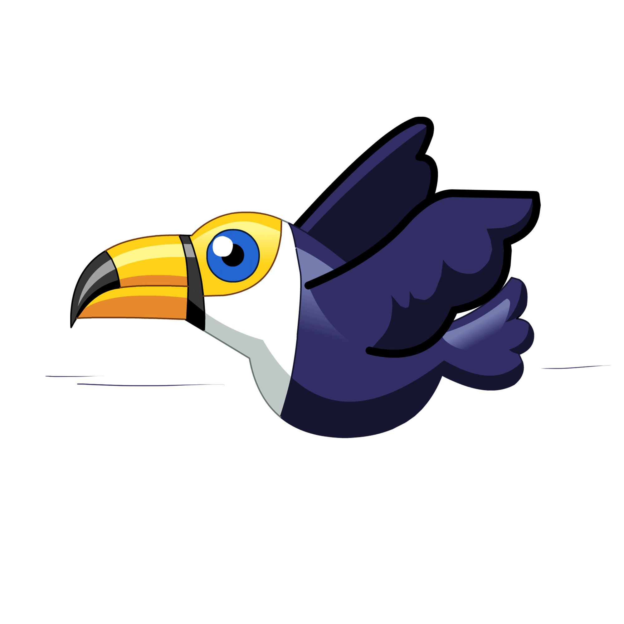 A blue toucan with a huge orange beak. GIF