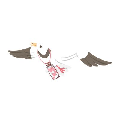 A white dove delivering a pink letter.