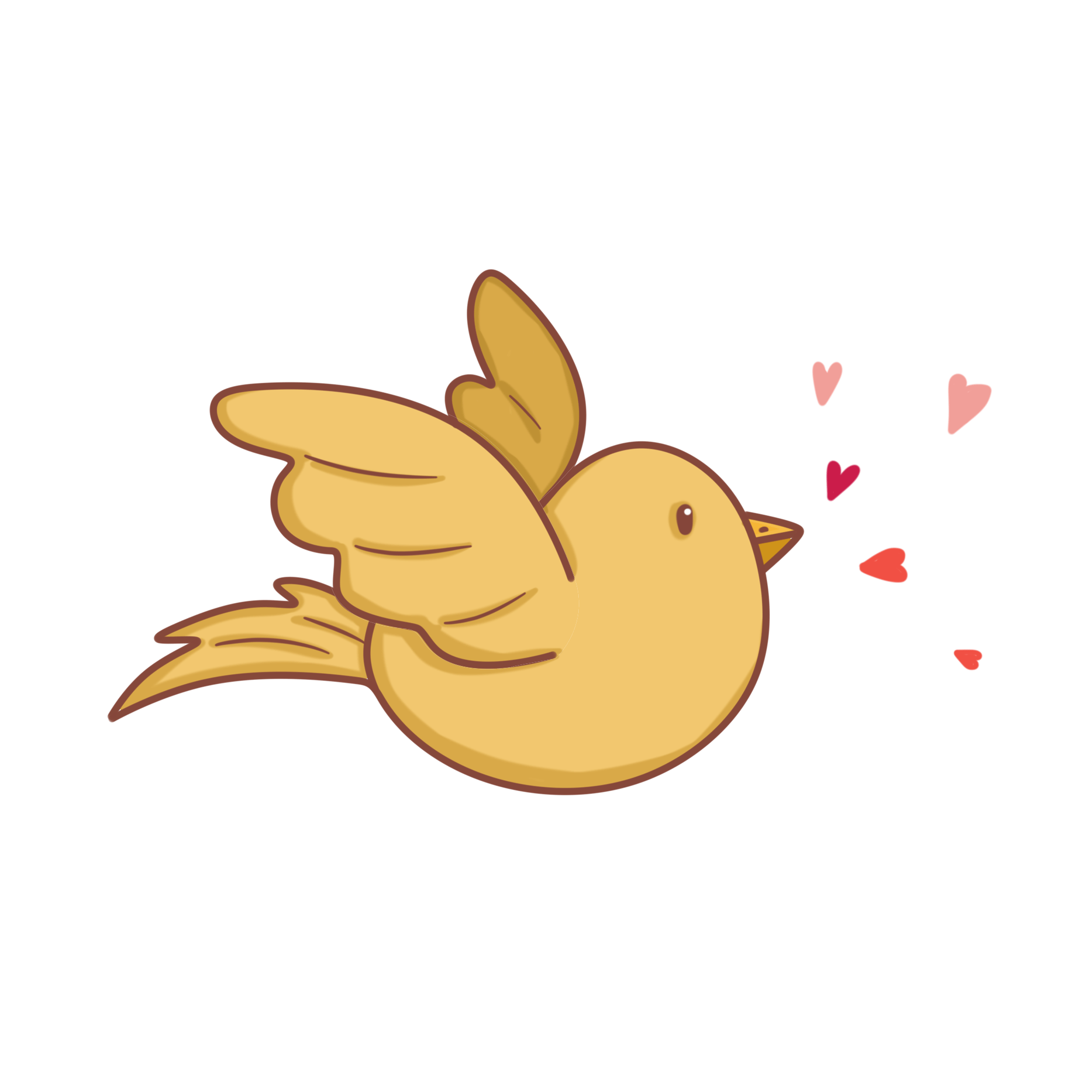 A yellow chick flying among hearts. GIF